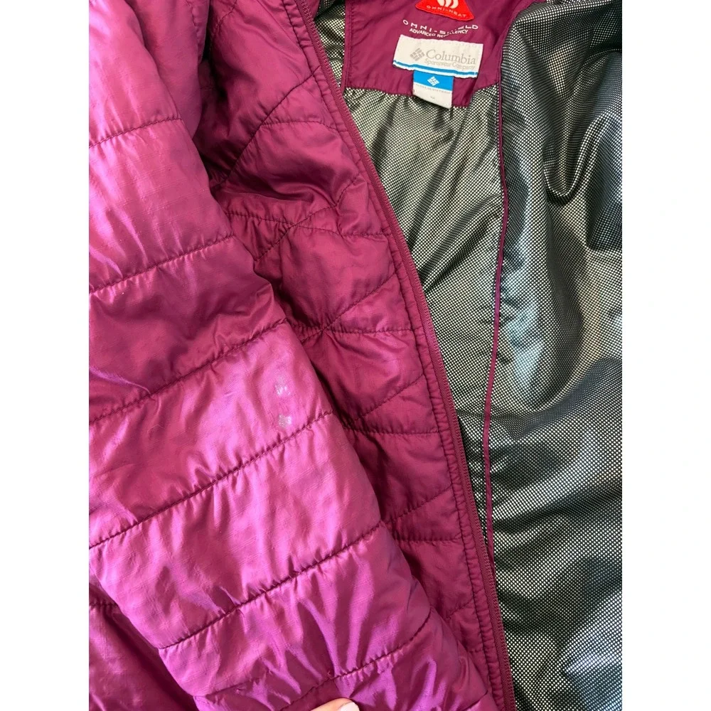 Columbia Womens Omni-Heat Puffer Jacket Magenta Purple Quilted Full Zip Medium